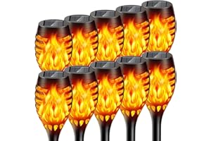 BONLION Solar Lights Outdoor: 10 Pack Solar Torch Lights Outdoor Flickering Flame for Halloween Decorations Outdoor - Waterproof Solar Garden Lights - Torches Flame Light for Yard Patio Pathway Lawn Decor