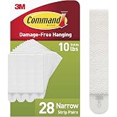 Command Narrow (10 lb) Picture Hanging Strips, 28 Pairs (56 Strips) | White Picture Hanging Strips, Damage-Free Wall Hangers for Frames, No Tools Required, Ideal for Decorating Apartments, Dorms