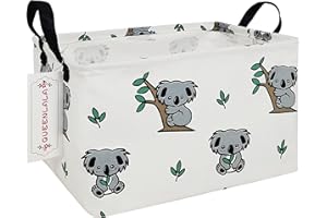 QUEENLALA Rectangular Laundry Hamper/Foldable Nursery Laundry Basket for Organizing/Storage Bin Baskets/Children Toy Office Bedroom/Toy Bin Closet Shelf Baskets（Rec-Koala）