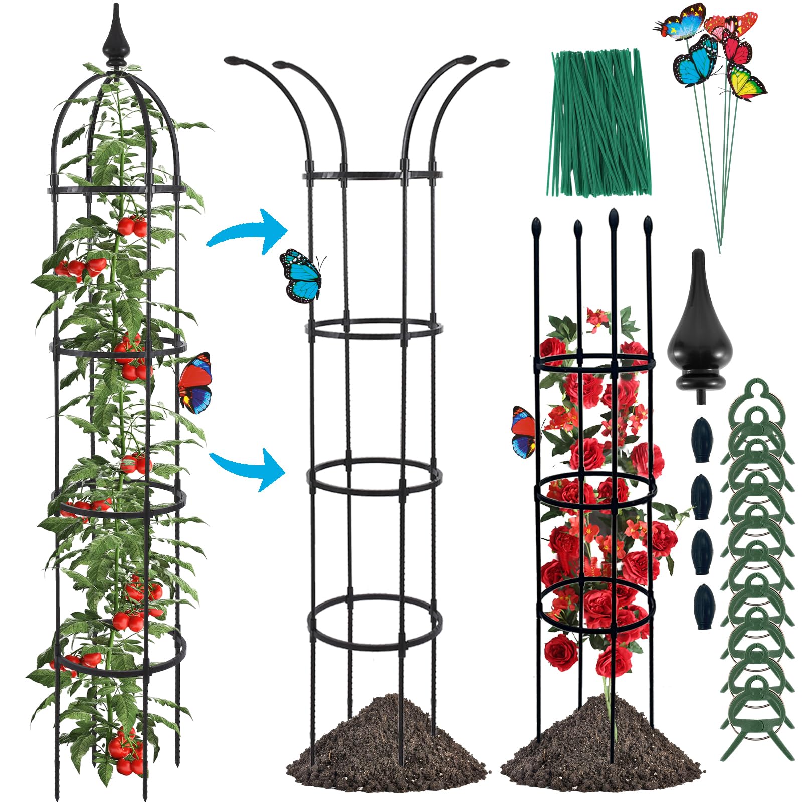 thumbnail image 2 of Garden Trellis For Climbing Plants, 6ft Rustproof Metal Pipe With Heavy Duty Plastic Coated Garden Outdoor Indoor Potted Plant Support Round Obelisk Garden Tre 2 of 12