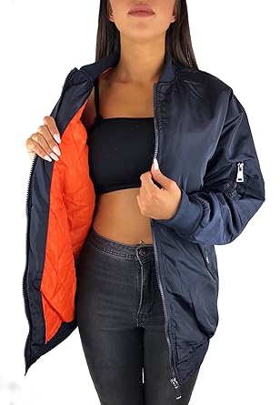 Worldclassca Damen Bomber Jacke Oversize Jacket Long ÜBERGANGSJACKE Piloten Jacke LANG PARKAFLIEGERJACKE Blogger REIßVERSCHLU