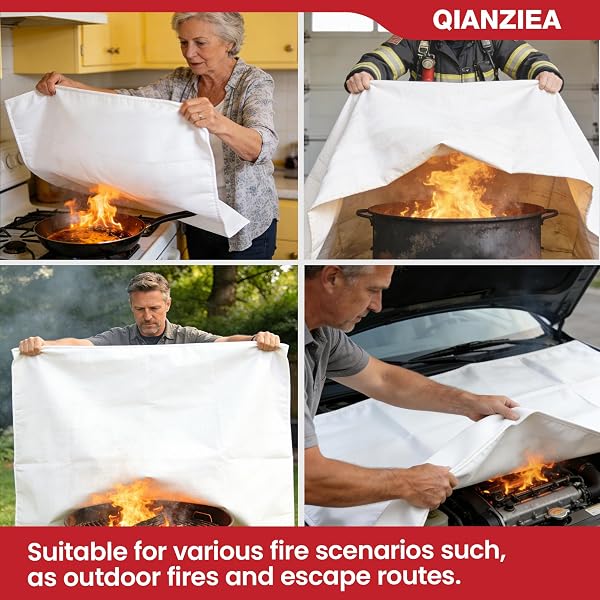 QIANZIEA 4 PACK FIRE BLANKET 40” X 40” – EMERGENCY FIRE BLANKET FOR KITCHEN & HOME, FIBERGLASS FIRE SUPPRESSION BLANKET