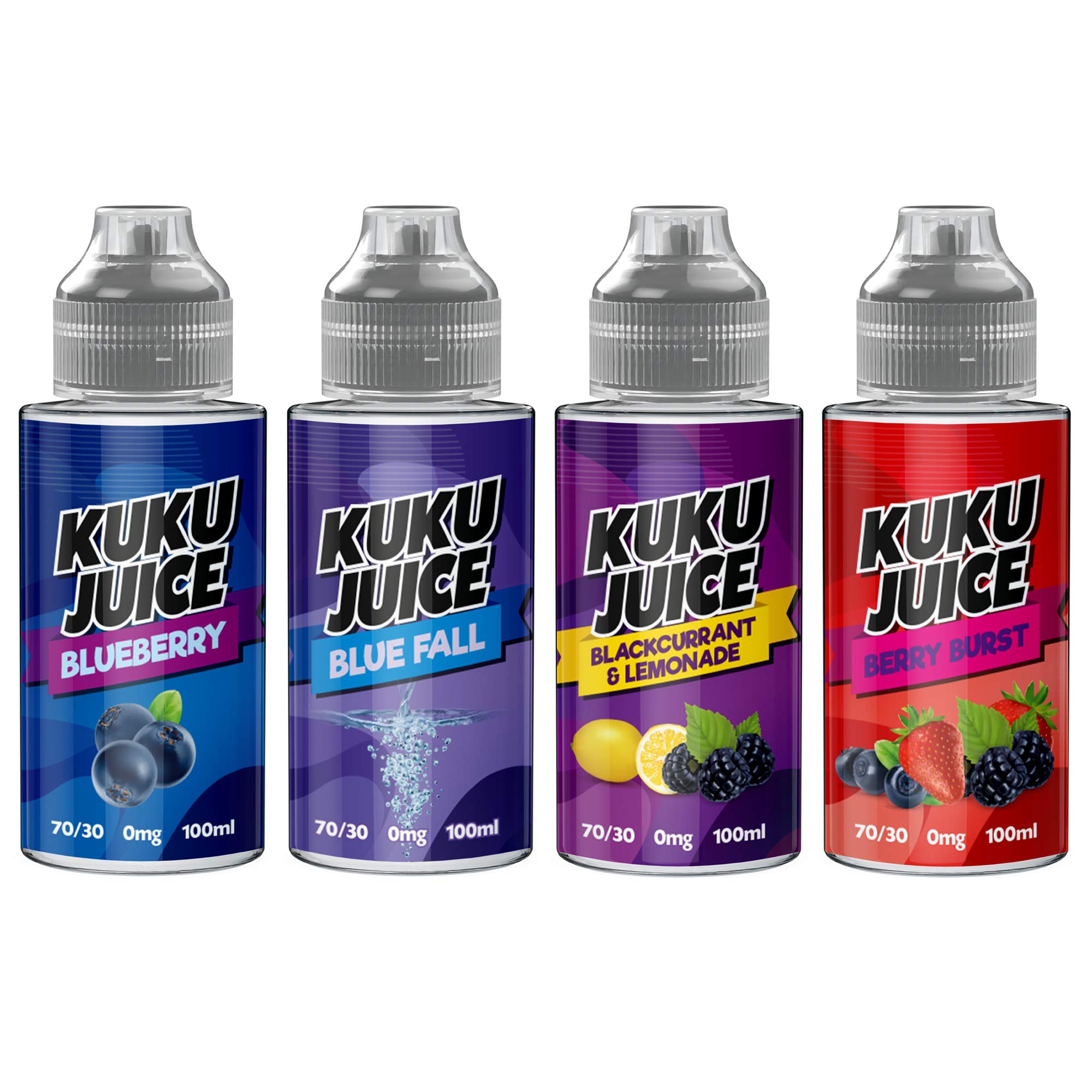 Four Berry Pack 4 x 100ml Blueberry, Blue Fall, Blackcurrant & Lemon, Berry Burst E Liquid