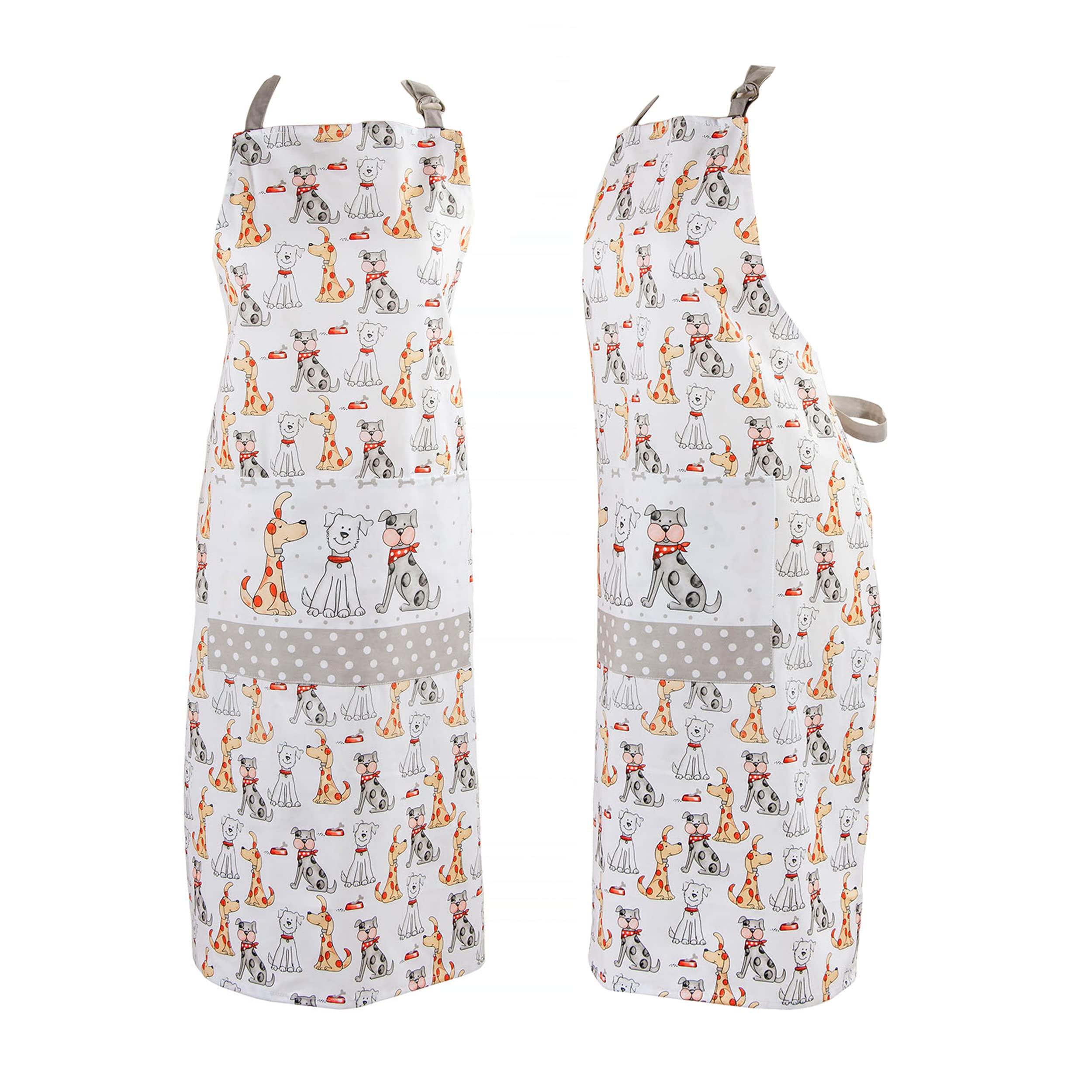 SPOTTED DOG GIFT COMPANY Dog Apron, Kitchen Cooking Apron with Pocket, 100% Cotton Adjustable, Cute Dogs Themed Gifts for Dog Lovers