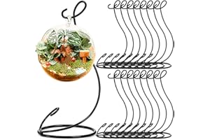Peohud 16 Pack Ornament Display Stand, 9 Inch Iron Glass Ball Ornament Holder Stand, Air Plant Hanger Stand Home Decors Hook for Hanging Glass Globe, Air Plant Terrarium, Witch Ball, Black