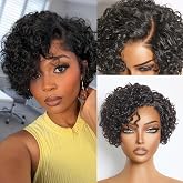LUVME HAIR 6" Curly Pixie Cut Shotr Wig Glueless Wigs Human Hair Daily Wear | Pre Cut Plucked Undetectable HD Lace Wig Ready to Go Lace Bob Wig Short Curly Water Wave Natural-Looking Finish Glueless