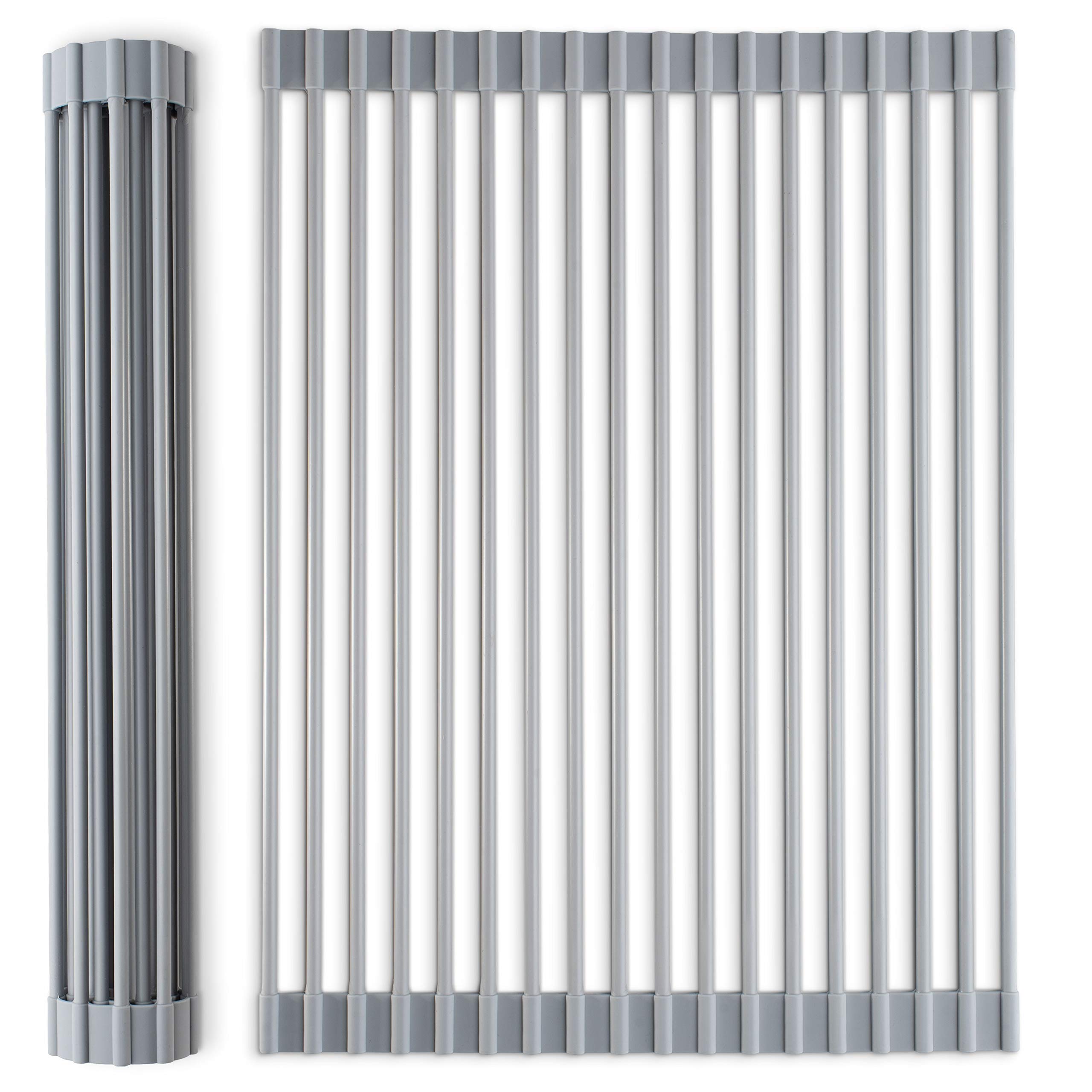 DI ORO® Roll Up Dish Drying Rack - Kitchen Over The Sink Dish Drainer Sink Rack with Non-Slip Silicone - Dishwasher Safe, Easy to Clean and Store (52cm x 33cm)