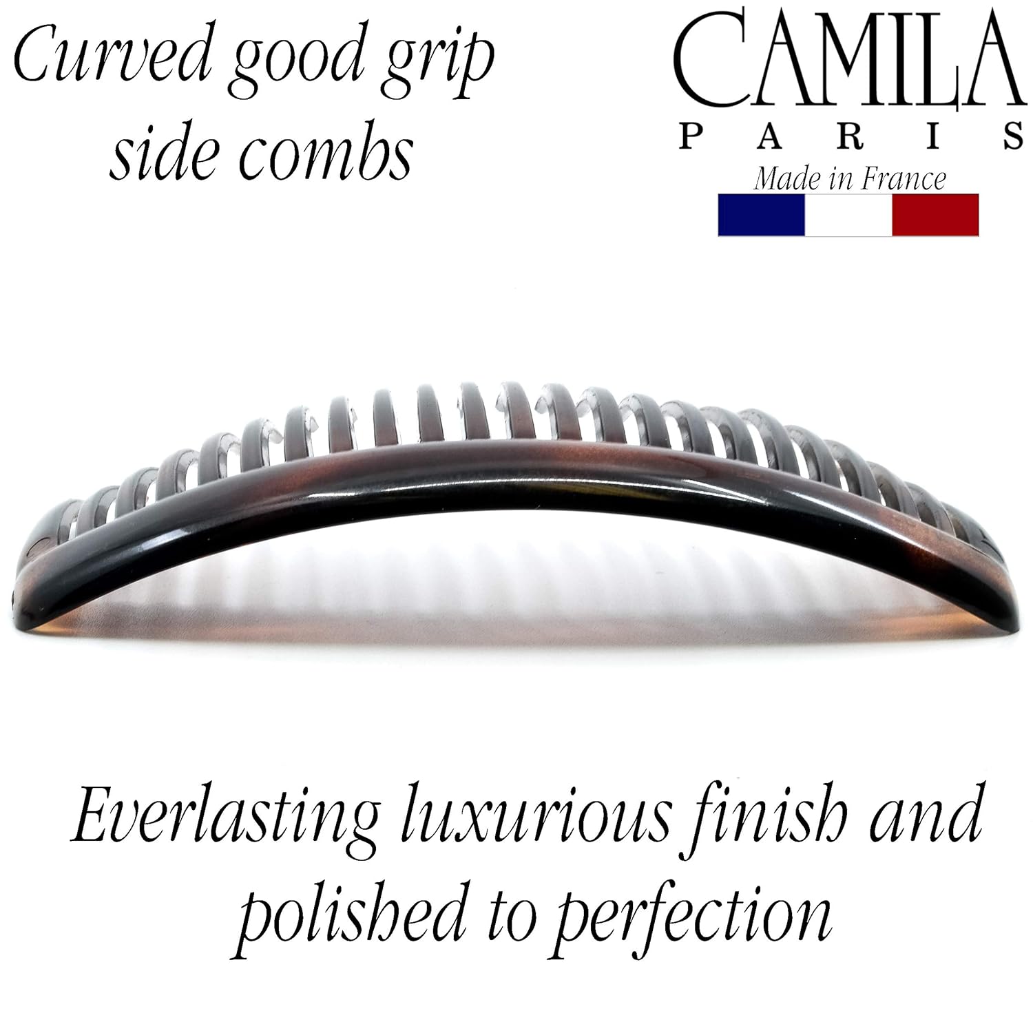 Camila Paris AD66/2 French Side Combs Large 2 Pack Curved Tortoise Shell Flexible Durable Cellulose Hair Combs, Strong Hold Hair Clips for Women, No Slip Styling Girls Hair Accessories, Made in France : Beauty