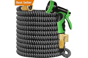 FLEKSAGE Expandable Garden Hose 50 ft, Upgraded Flexible Water Hose 50ft with 10 Function Spray Nozzle, 3/4" Leakpoof Solid Brass Fittings, Expanding Double Latex Core, Lightweight, No Kink, No Tangle