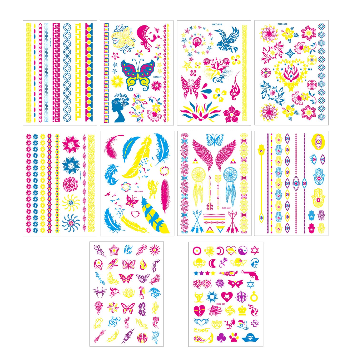 10 Neon Tattoo Stickers, Painted Fluorescent Stickers, Uv Waterproof Fake Tattoos, Neutral Temporary Tattoo Stickers, Suitable for Concerts, Bars, Parties, Gatherings