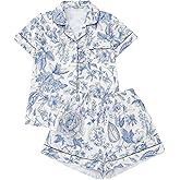 SHENHE Women's Floral Pajama Set 2 Piece Button Down Boho Vacation Shirt with Shorts Cute Pjs Set Lounge Pj