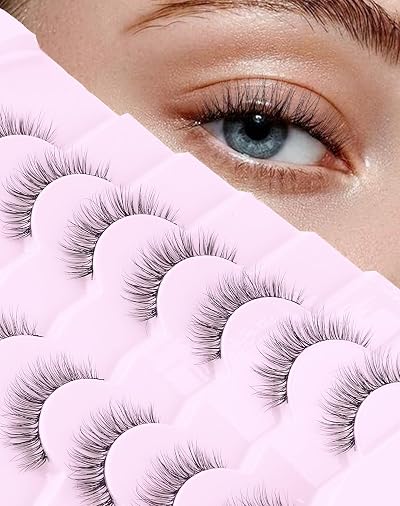 Onlyall Wispy Lashes Natural Look Short 7 Pairs Lite Volume D4 5-12mm