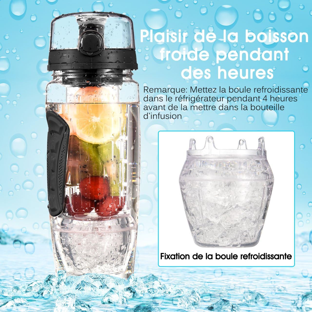 Omorc Bouteille Deau à Infusion De Fruitsgrande Bouteille De Sport Tritan Sans Bpa 32oz Avec Boule Refroidissante En Geltige Dinfusion