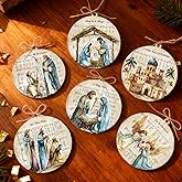 Christmas Nativity Ornaments Decorations Christian - Musical Jesus Birth Nativity Scene Wooden Ornaments Decorations for Christmas Tree Wooden Nativity Scene of Christian Ornament Advent Decor 24 Pcs
