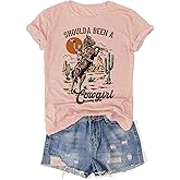 Western Rodeo Shirt for Women Retro Cowboy Graphic Tee Cowgirl Country Music T Shirt Cow Skull Print Tops Casual Tops