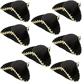 SGBETTER 8 Pack Black Pirate Hat Felt Tricorn Hat with Gold Trimming Tricorn Party Hat for Halloween Cosplay Pirate Theme Dress Up