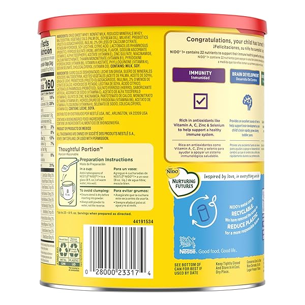 NIDO NESTLE KINDER 1+ POWDERED MILK BEVERAGE 1.76 LB. CANISTER