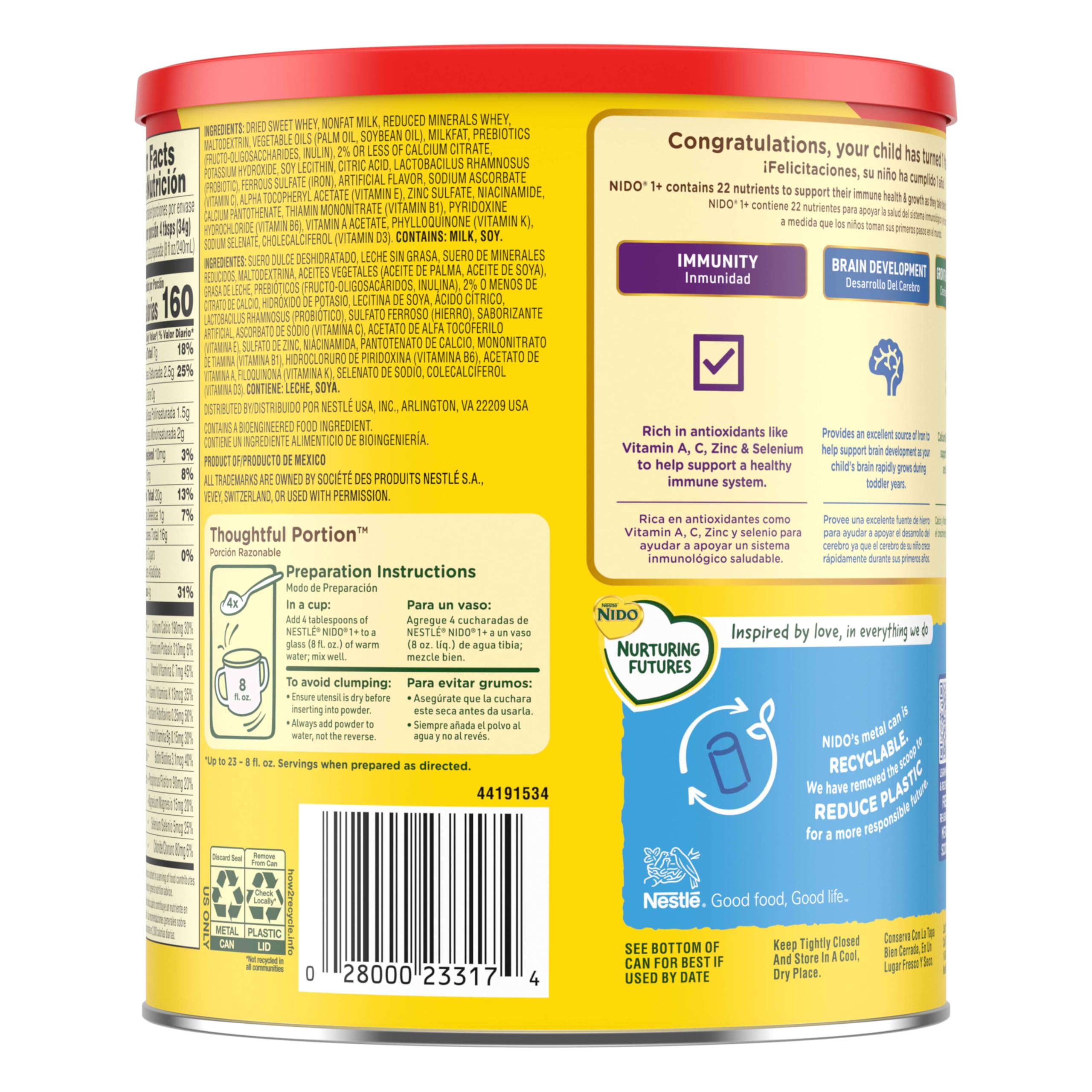 Nido NESTLE Kinder 1+ Powdered Milk Beverage 1.76 lb. Canister