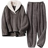Gihuo Women' s Fluffy Pajamas Set Fleece Pullover Pants Loose Plush Sleepwear 2 Piece Pjs Set Warm Loungewear Fuzzy