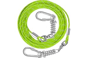 VIVBOO Dog Tie Out Cable 10ft/15ft/20ft/30ft Dog Leash for Training with Swivel Hook Green/Blue/Purple Reflective Dog Chains for Outside for Medium to Large Dogs Up to 150lbs Dog