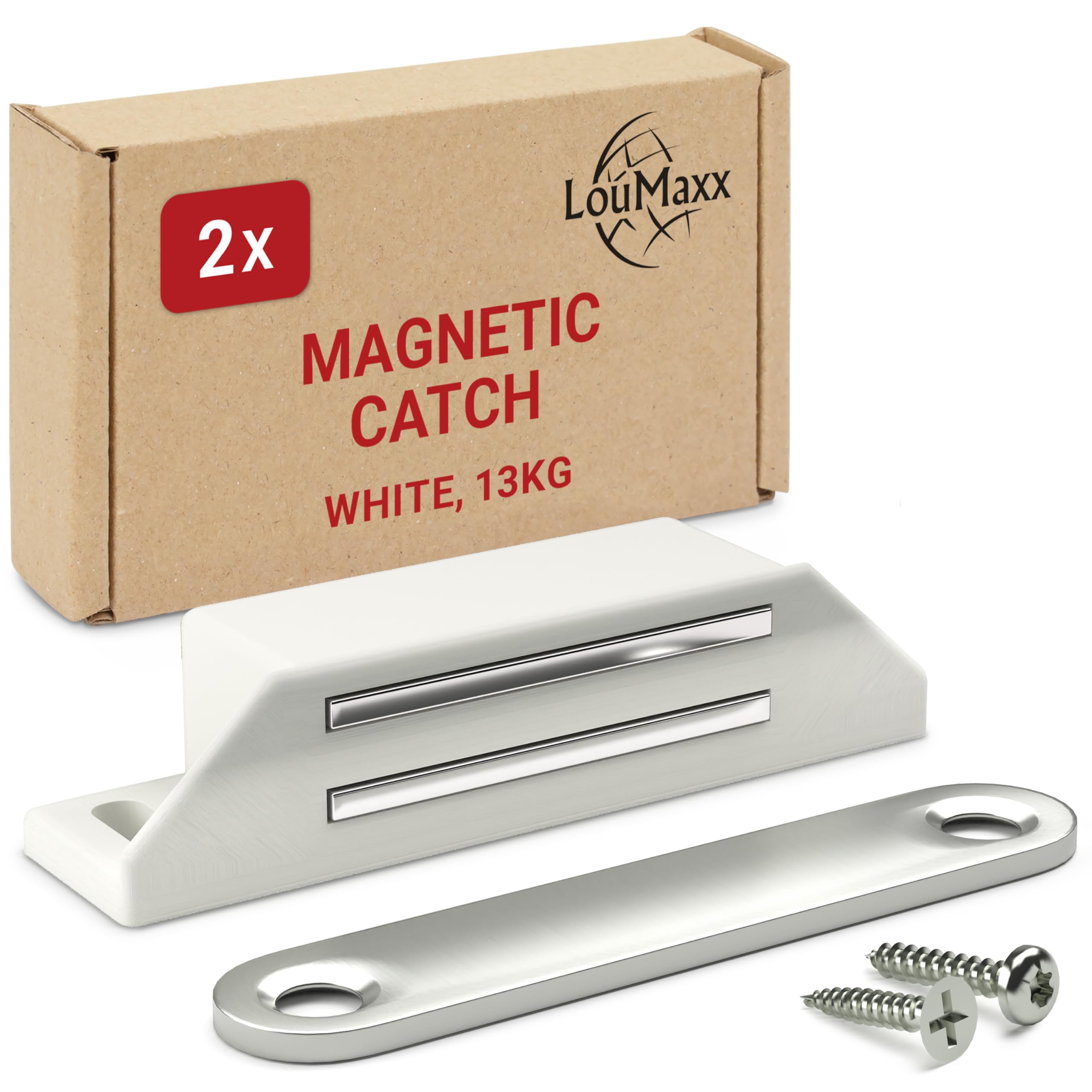 LouMaxx Magnetic Catch Extra Strong - Holding Force 13 kg - Set of 2 in White Magnetic Closure - Magnetic Lock - Door Magnet - Furniture Magnet