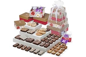 Fairytale Brownies Christmas 4-Box Tower Individually Wrapped Gourmet Chocolate Food Gift Basket - Assorted Size Brownies Plus Blondie Bars and Cookies - 49 Pieces - Item RC304