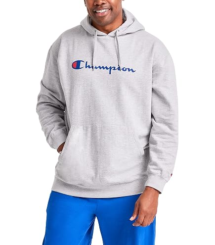Champion Men's Reverse Weave Pull Over Hood-Print, Oxford Gray