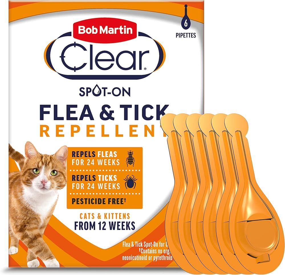 Bob Martin Clear Spot On Flea Tick Repellent for Cats & Kittens 6 Pipettes