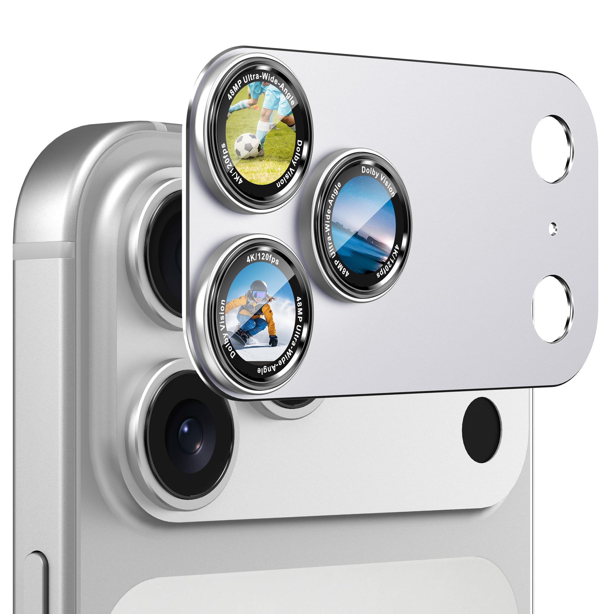 CACOE Camera Lens Protector for iPhone 17 Pro Max - Metal Frame Tempered Glass Cover, [Anti-Scratch] [Drop-Proof][Strong-Adhesion] Camera Screen Cover(Silver)