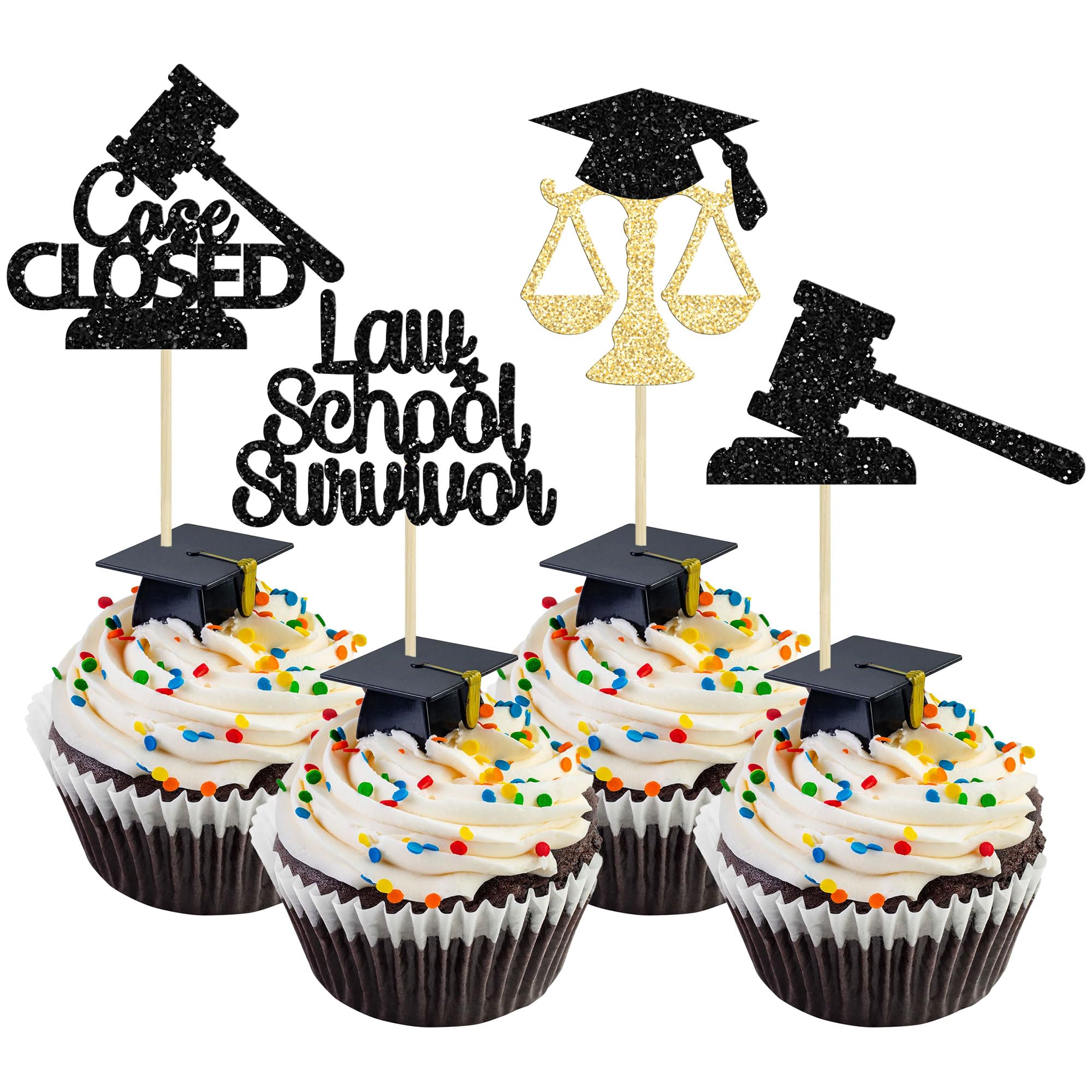 Gyufise 24Pcs 2026 Lawyer Graduation Cupcake Toppers Gold Black Glitter Class Of 2026 Lawyer Grad Cake Toppers Cap Diploma Cupcake Picks 2026 Graduation Theme Party Cake Decorations Supplies