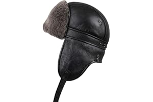 Zavelio Unisex Shearling Sheepskin Aviator Russian Ushanka with Snap Hat