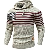 Zaitun Mens Hooded Sweatshirt Long Sleeve American Flag Knitted Hoodie Pullover Sweater