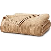 100% Cotton Muslin Full Queen Size Blanket | Soft, Breathable, and Lightweight Bed Blanket for All-Season | Perfect for Layering | Maria Collection (Full/Queen, Beige)