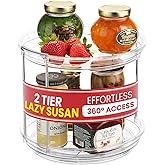 Oizeir Clear Two Tier Lazy Susan Organizer - Rotating Spice Rack Turntable for Kitchen Cabinet, Countertop, Bathroom or Dining Table. Spinning Carousel Racks for Counter and Pantry Cabinet Storage