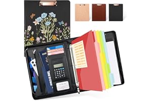 Ospelelf Leather Portfolio Folder with Zipper - 3 Ring Binder with Clipbard - Calculator, 12.1” Tablet Sleeve, 5 Dividers with 10 Pockets, Refillable Notepad, Card Holder (Bushes)