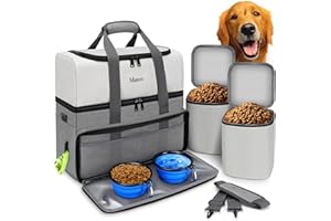 Mancro Dual Layers Dog Travel Bag, Pet Travel Bags with 2 Extra Large Food Containers, 2 Collapsible Dog Bowls, Multi-Pockets Tote Organizer for Pet Supplies, Road Trip Essentials, Weekend Camping