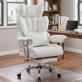 Efomao Big and Tall Office Chair 400lbs, Executive PU Leather Desk Chair with Footrest &amp; Lumbar Support, Heavy Duty Computer Seating for Home, White