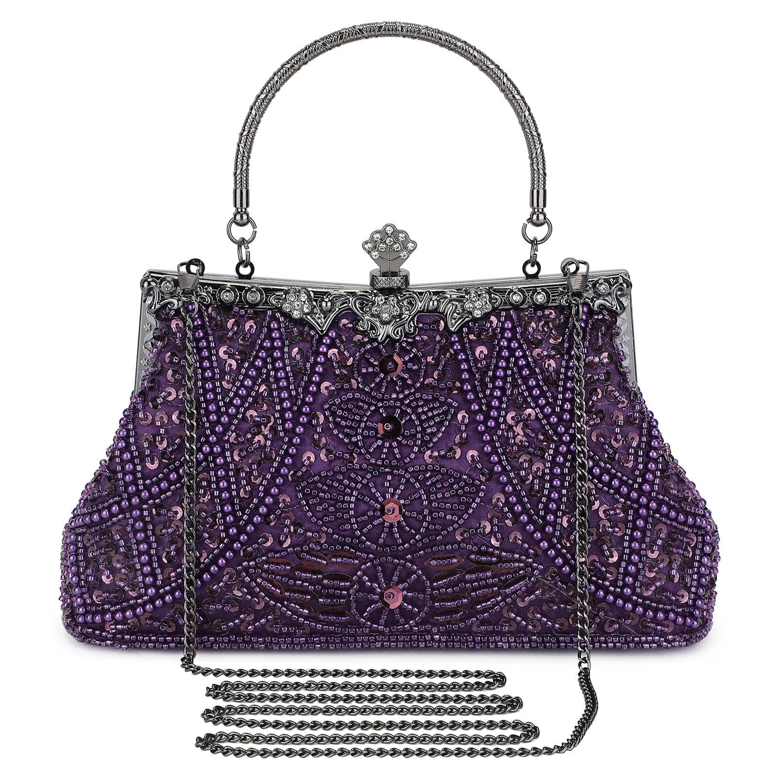 Selighting 1920s Vintage Beaded Clutch Evening Bags for Women Formal Bridal Wedding Clutch Purse Prom Cocktail Party Handbags (Purple)