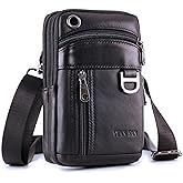Small Mens Leather Satchel Cell Phone Holster,Vertical Belt Clip Cellphone Pouch,Purse Waist Bag Fanny Pack Compatible with Google,Zipper Phone Bag for Work,Hike