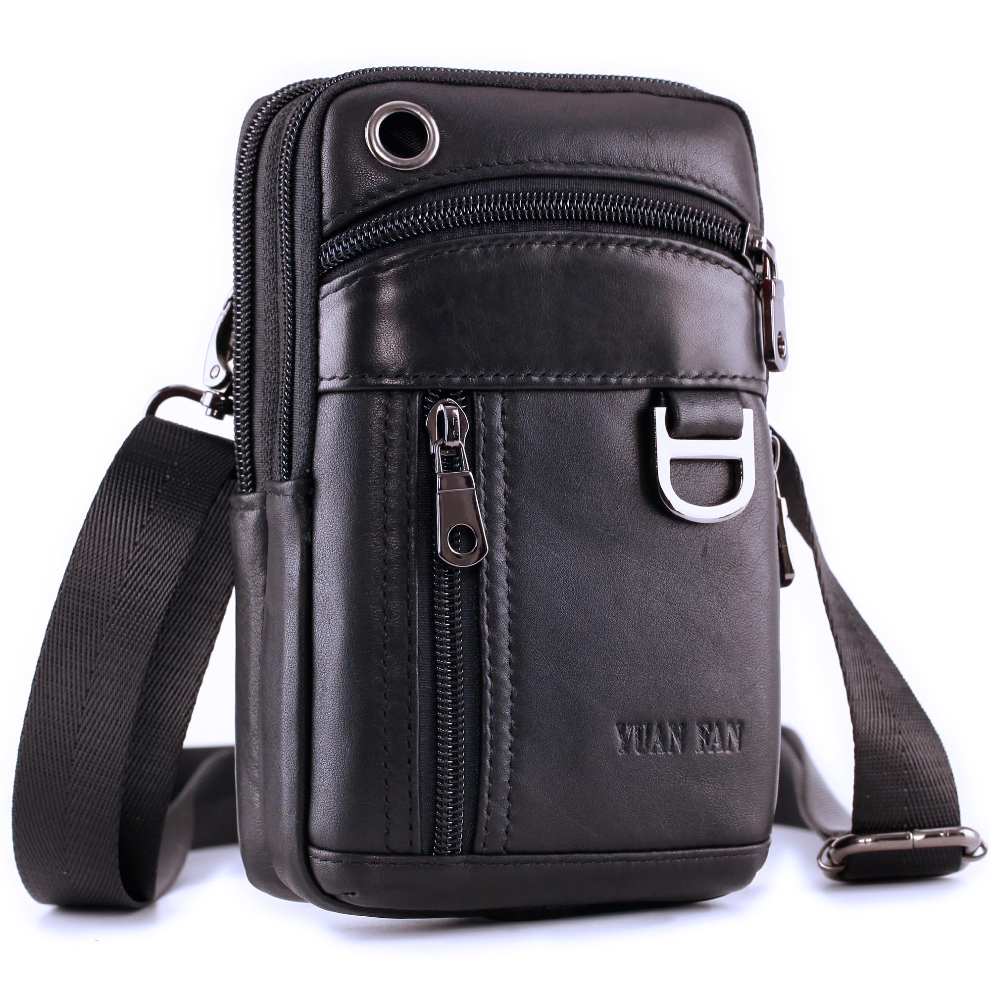 Small Mens Leather Satchel Cell Phone Holster,Vertical Belt Clip Cellphone Pouch,Purse Waist Bag Fanny Pack Compatible with Google,Zipper Phone Bag for Work,Hike
