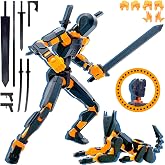 Uodofy Assembly Completed T13 3D Action Figure Set,Dummy Robot Titan 13 Action Figures,Upgraded Tight Joints,3D Printed Multi-Jointed Movable Toy (Black+Orange)