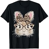 Funny Bunny Face Glasses Bandana Leopard Rabbit Happy Easter T-Shirt