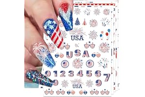 IDDFEVE 12 Sheets 4th of July Nail Stickers, USA Independence Day Patriotic Nail Decals, 3D Design Self-Adhesive Memorial Day Flag Star Nail Art