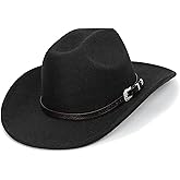 LJINOKYUN Womens Western Cowboy Hat,Roll Up Cowgirl Hats,Wide Brim Fedoras Hat with Belt Buckle