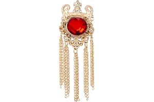 Knighthood Crowned Red Stone With Crystal and Chain Detailing Metal Lapel Pin Brooch for Men