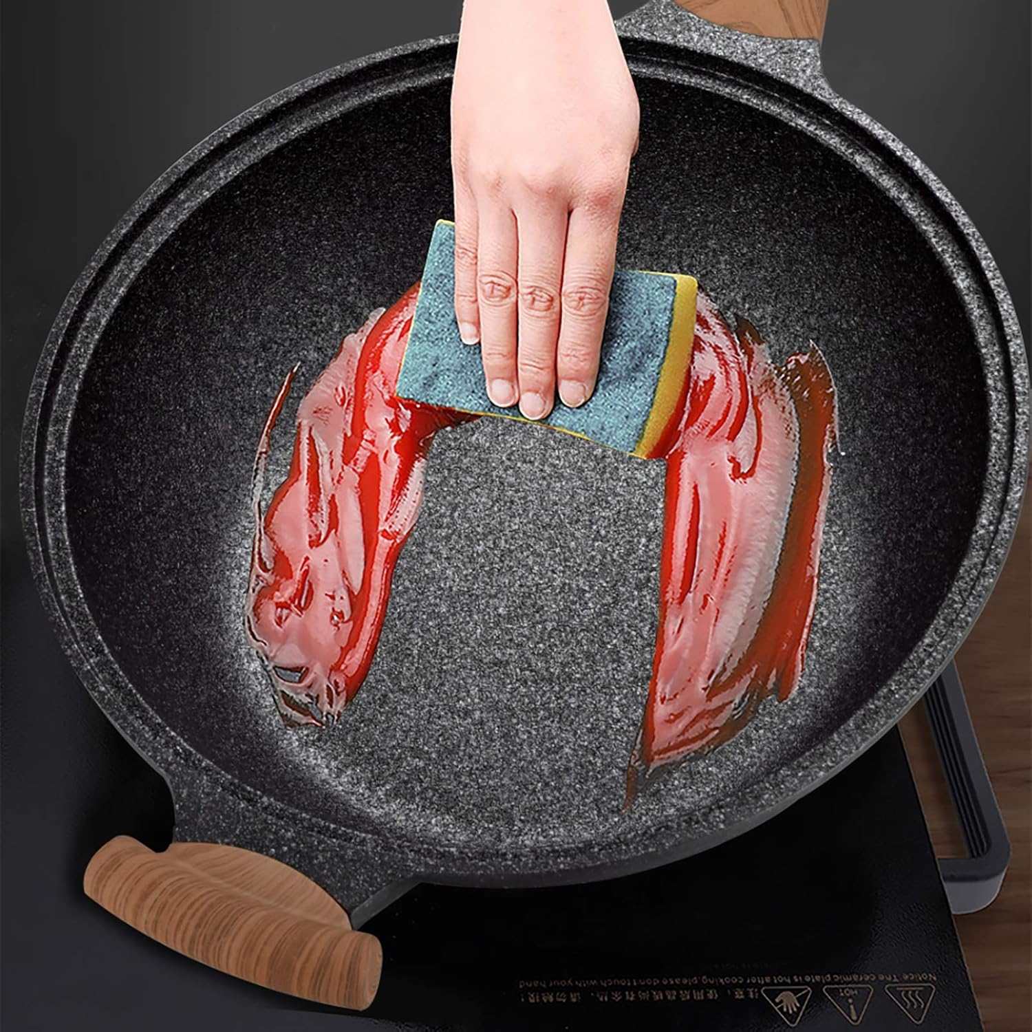 Wok pan carbon steel wok For electric Induction And gas stoves, 12.5 inch non-stick wok With wooden lid And spatula: Kitchen & Dining