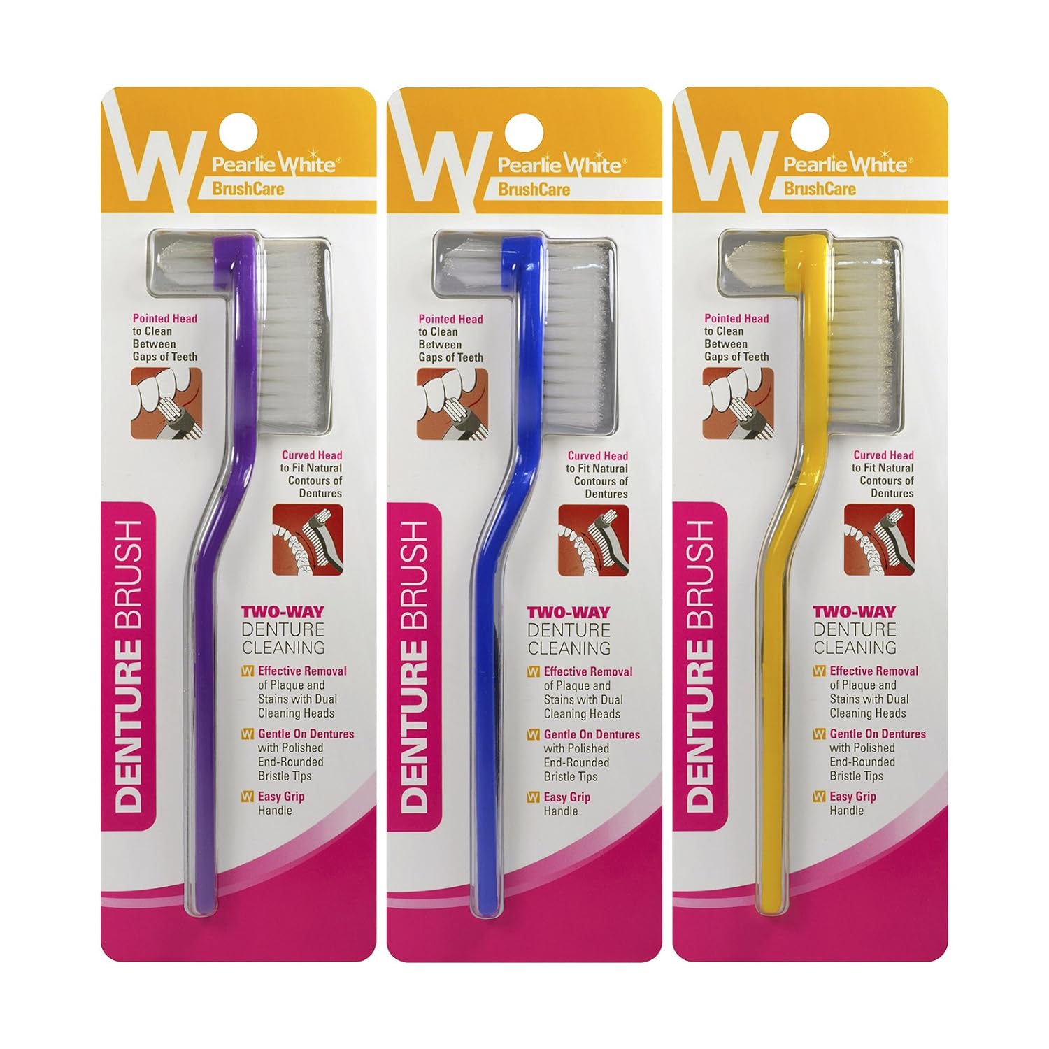 Pearlie White Denture Brush, Pack of 3 : Beauty