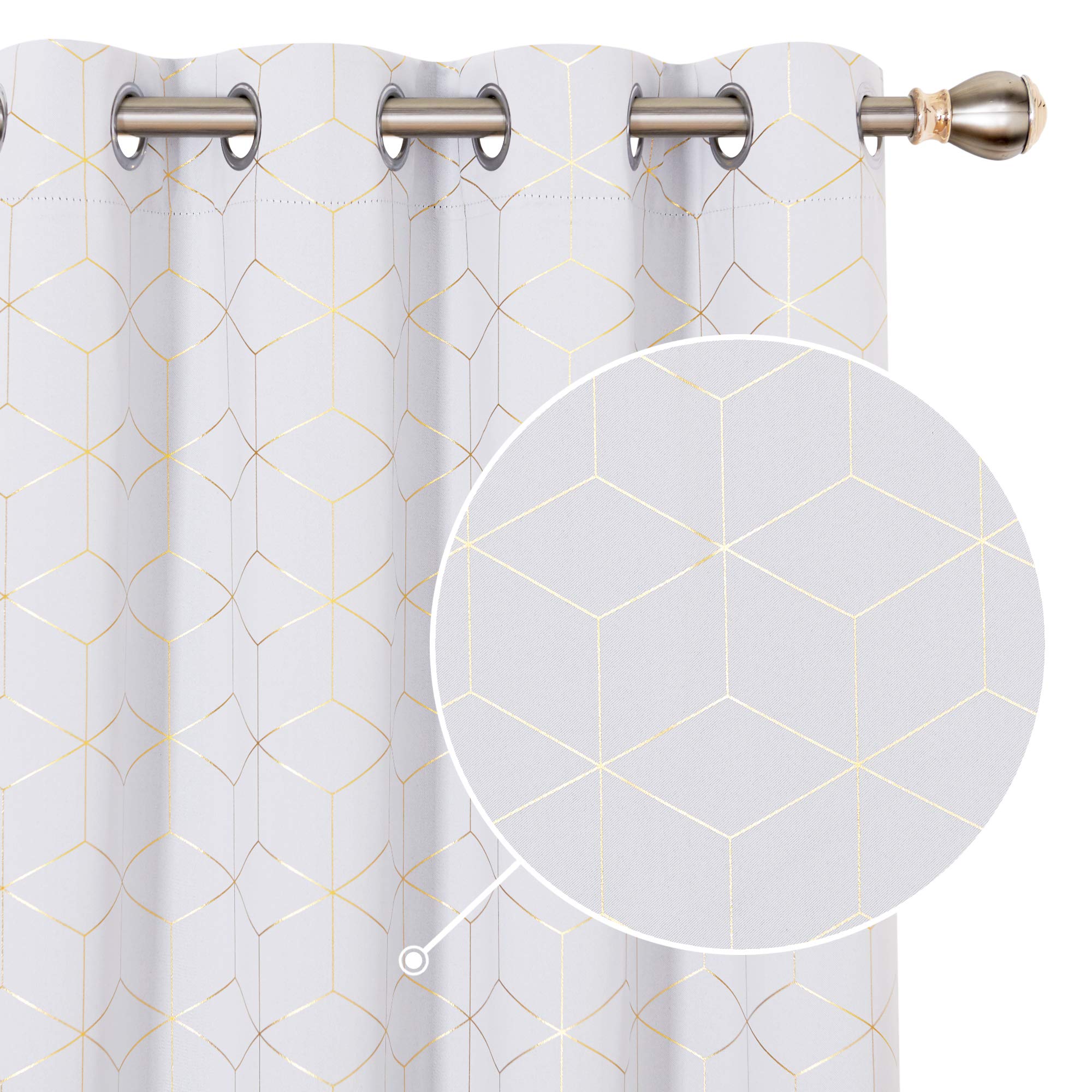 Deconovo Room Darkening Curtains, Noise Reduction Eyelet Curtains, Gold Diamond Printed Thermal Insulated Curtains for Baby Nursery, 55 x 54 Inch(Width x Length), Silver Grey, One Pair