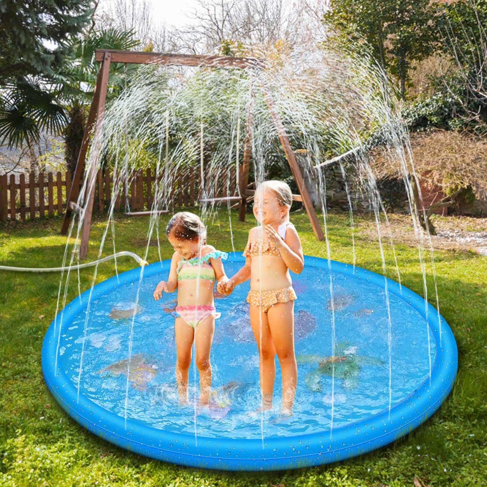 Anpro 170 cm / 68 Splash Pad,Splash Pad for Kids over 6 years old/Pets,Sprinkler Pad for Kids,Summer Garden Outdoor Spray Water Toys including 15 PCS Anti-slip Tapes
