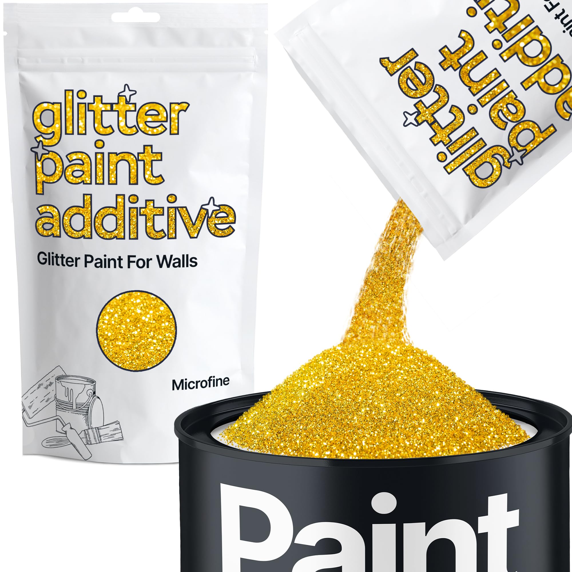 Hemway Gold Glitter Paint Additive Microfine 100g for Adding Sparkle to Paints & Varnish | Paint Walls Sparkly Add to Emulsion, Acrylic or Lacquer Indoor